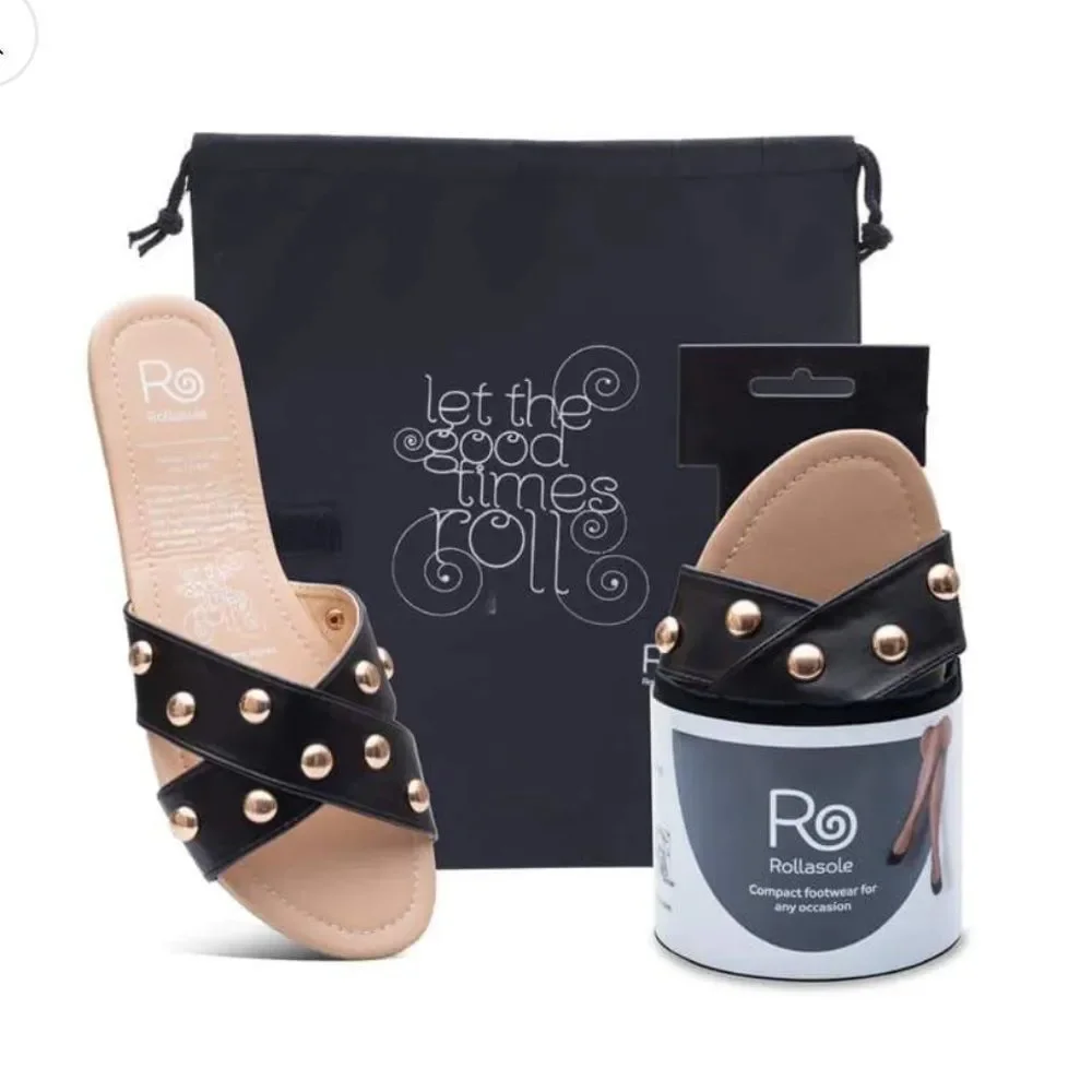 Rollasole Black Studded Sandals New